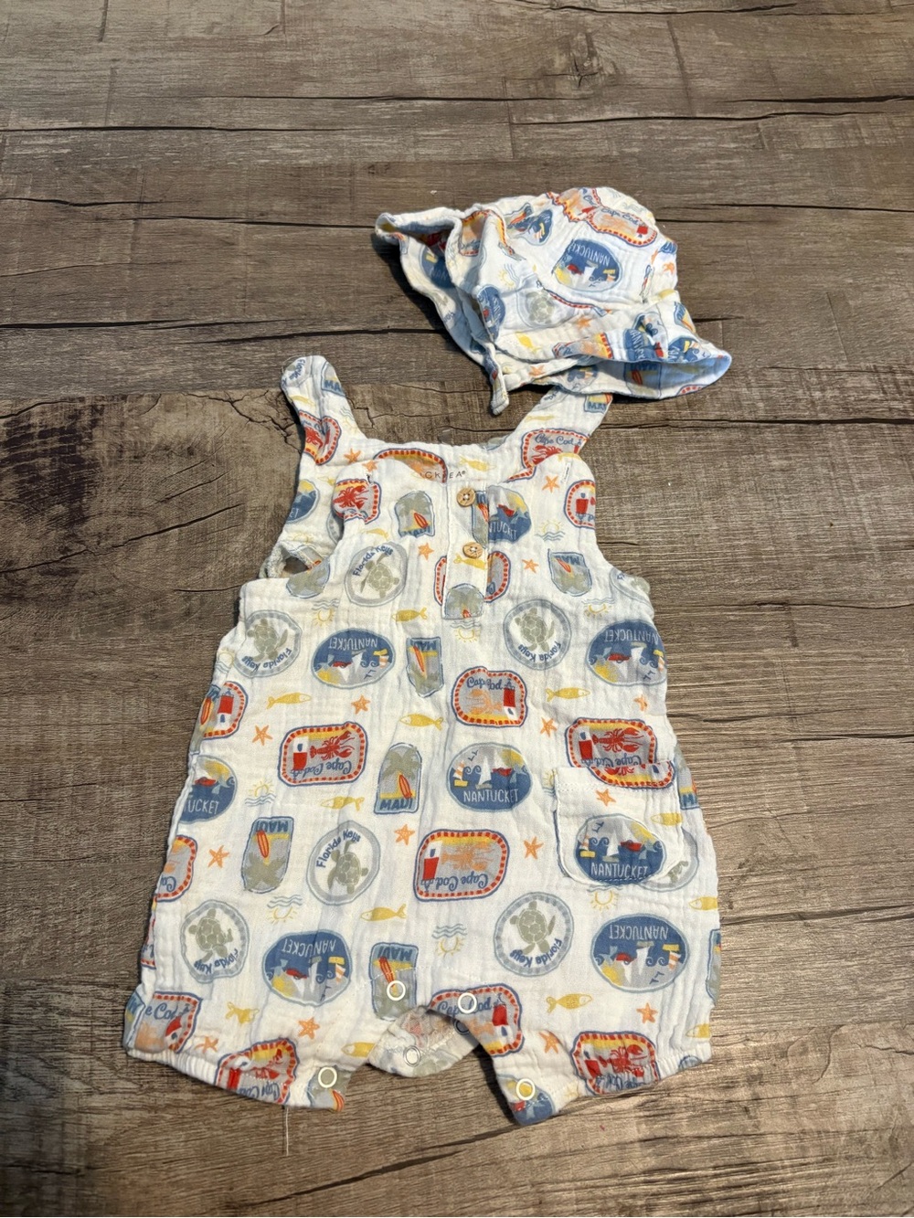 chick pea White Nautical Print Romper with Matching Hat
